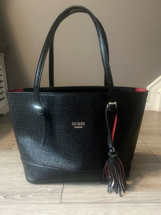 Guess Handbags - GUESS Black Tote Bag with Red Accent